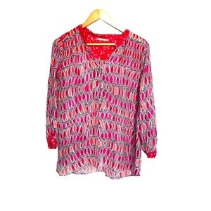 Nile pattern print short  Sleeve Chiffon Blouse